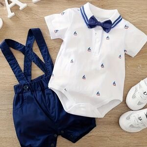 Classic Navy & White Baby Sailboat Romper Set